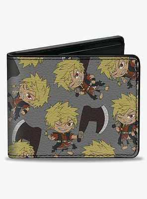 Hells Paradise Chibi Aza Chobei Axe Poses Scattered Gray Bifold Wallet