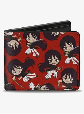 Hells Paradise Chibi Aza Toma Sword Poses Scattered Red Bifold Wallet