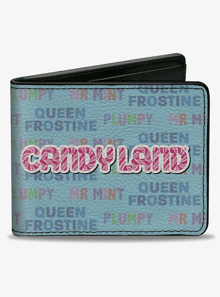 Candy Land Character Trio and Text Blue Multi Color Bifold Wallet