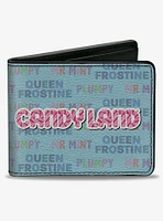 Candy Land Character Trio and Text Blue Multi Color Bifold Wallet