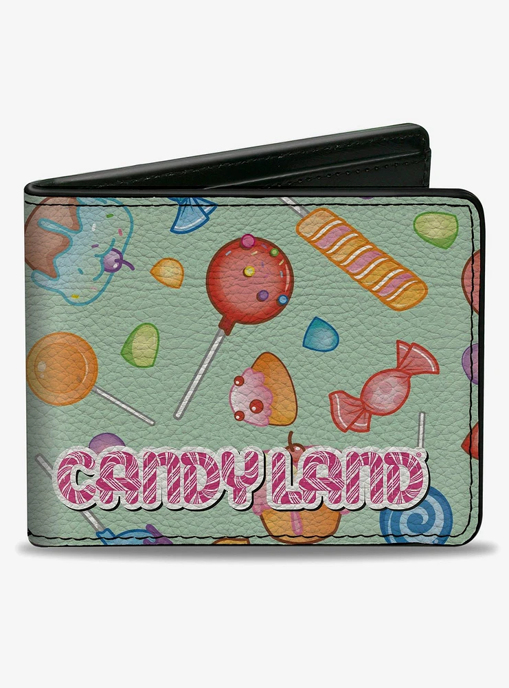 Candy Land Title Logo and Candy Collage Mint Green Bifold Wallet