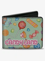 Candy Land Title Logo and Candy Collage Mint Green Bifold Wallet