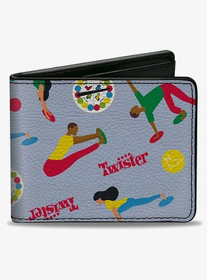 Twister Vintage Game Logo and Player Poses Gray Multi Color Bifold Wallet