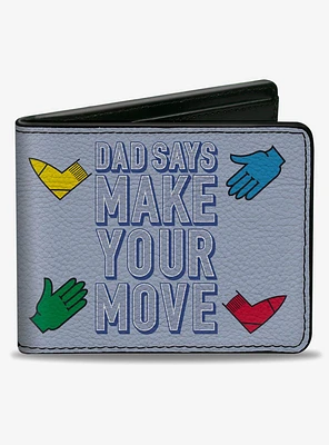 Twister Dad Says Make Your Move and Game Icons Multi Color Bifold Wallet