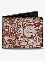 Hot Wheels 68 Icons Collage Burgundy White Bifold Wallet