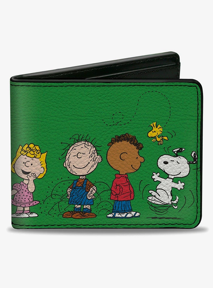 Peanuts Gang Group Pose Green Bifold Wallet