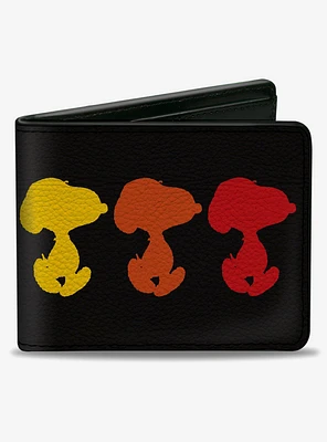 Peanuts Snoopy Silhouette Pose Black Rainbow Multi Color Bifold Wallet