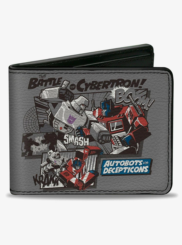 Transformers The Battle of Cybertron Scene and Logo Gray Bifold Wallet