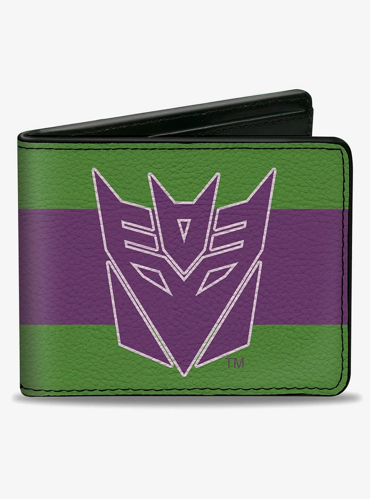 Transformers Decepticon Shield and Stripe Green Purple White Bifold Wallet