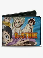 Dr. Stone Character Group Rays Pose and Title Logo Blues Bifold Wallet