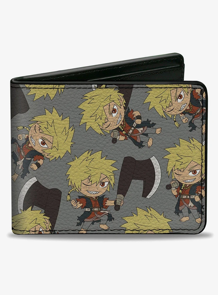 Hells Paradise Chibi Aza Chobei Axe Poses Scattered Gray Bifold Wallet