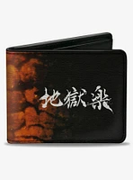 Hells Paradise Kanji Title Logo and Gabimaru Fire Pose Orange Bifold Wallet