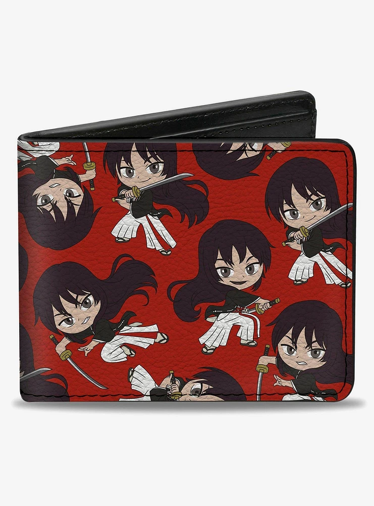 Hells Paradise Chibi Aza Toma Sword Poses Scattered Red Bifold Wallet