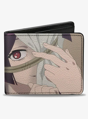 Hells Paradise Yuzuriha Close Up Pose and Title Logo Black Bifold Wallet