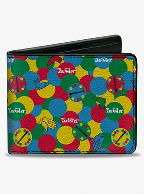 Twister Game Icons and Circle Spots Stacked Multi Color Bifold Wallet