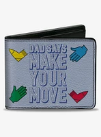 Twister Dad Says Make Your Move and Game Icons Multi Color Bifold Wallet