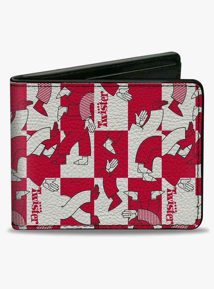 Twister Arm and Leg Pose Blocks Checker White Red Bifold Wallet