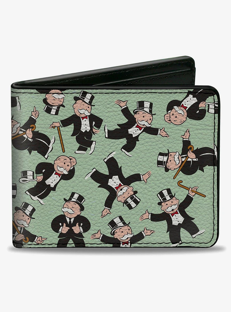 Mr Monopoly Rich Uncle Pennybags Poses Scattered Green Bifold Wallet