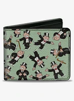 Mr Monopoly Rich Uncle Pennybags Poses Scattered Green Bifold Wallet