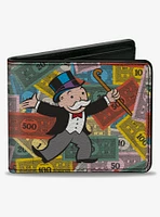 Mr Monopoly Rich Uncle Pennybags Stacked Money Pose Bifold Wallet