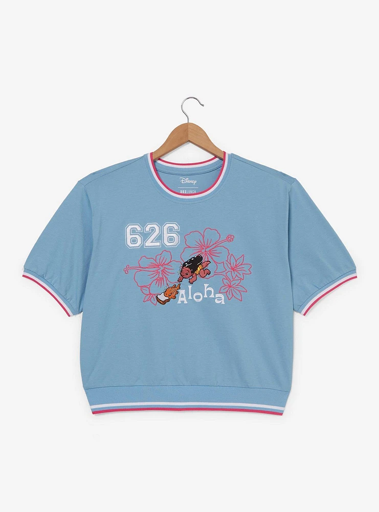 Disney Lilo & Stitch Floral Women's Plus Cropped Ringer T-Shirt - BoxLunch Exclusive