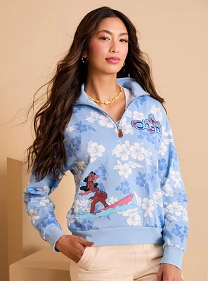 Disney Lilo & Stitch Hibiscus Flowers Quarter Zip Women's Crewneck - BoxLunch Exclusive