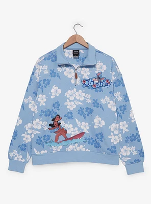Disney Lilo & Stitch Surfing Women's Plus Quarter Zip Crewneck — BoxLunch Exclusive