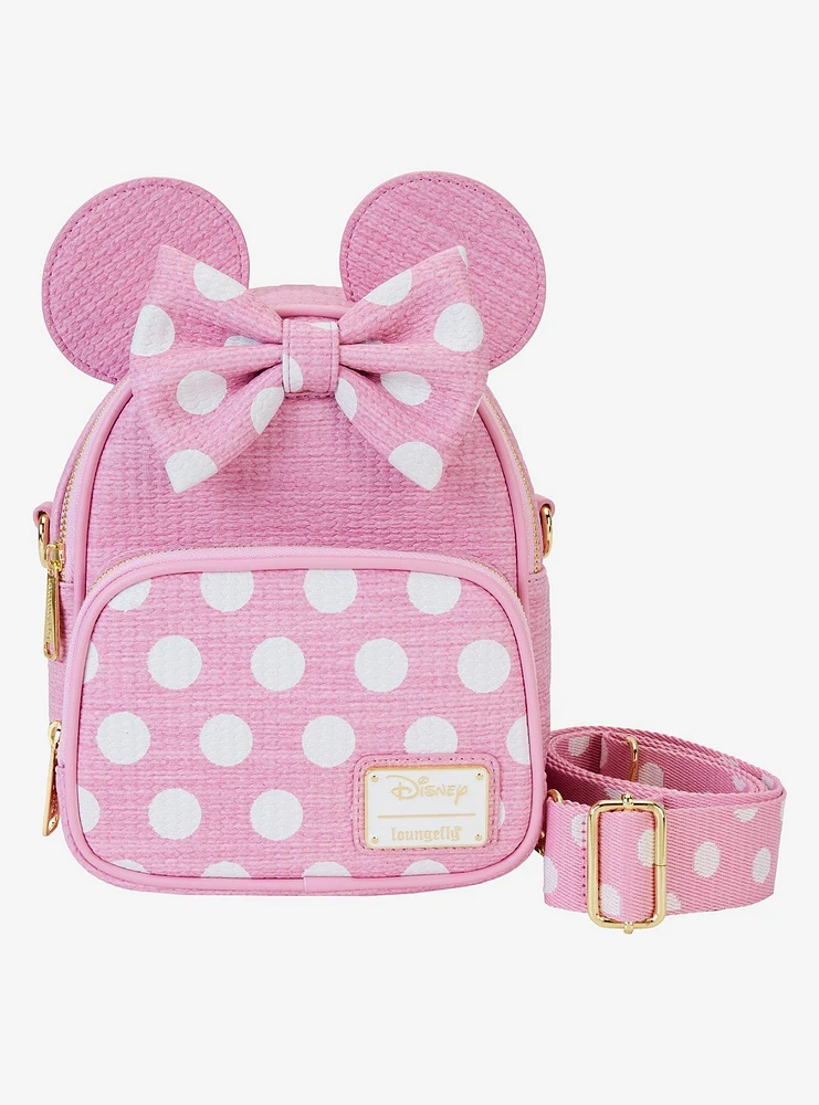 Loungefly Disney Minnie Mouse Polka Dot Straw Ears Convertible Crossbody Bag