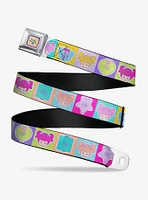 Polly Pocket Doll Faces & Title Logo Blocks Seatbelt Buckle Belt