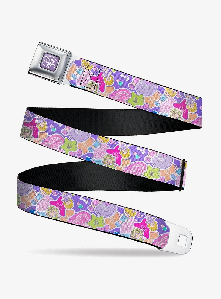 Polly Pocket Dolls & Compacts Collage Seatbelt Buckle Belt