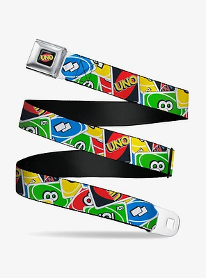 UNO Cards Stacked Collage Seatbelt Buckle Belt