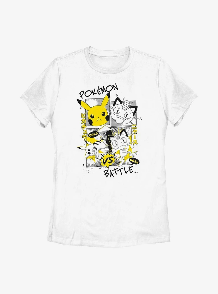 Pokemon Pikachu Meowth Manga Style Womens T-Shirt