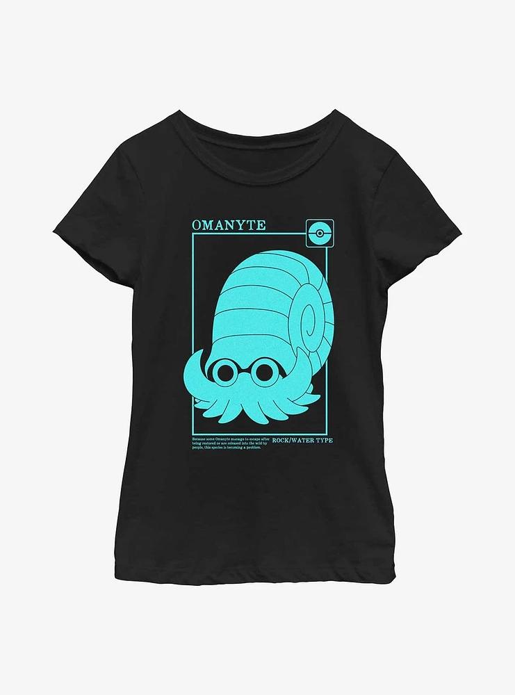 Pokemon Omanyte Card Style Youth Girls T-Shirt