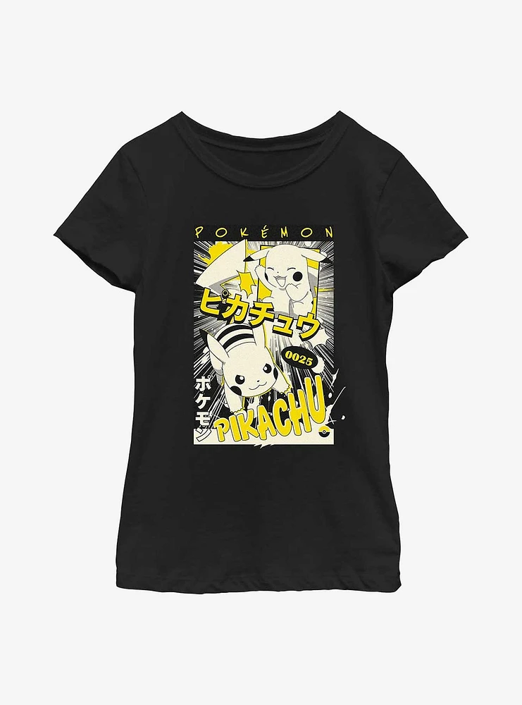 Pokemon Poster Pikachu Manga Style Youth Girls T-Shirt