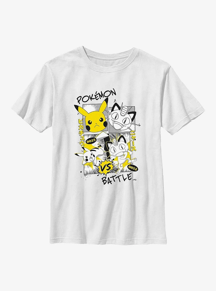 Pokemon Pikachu Meowth Manga Style Youth T-Shirt