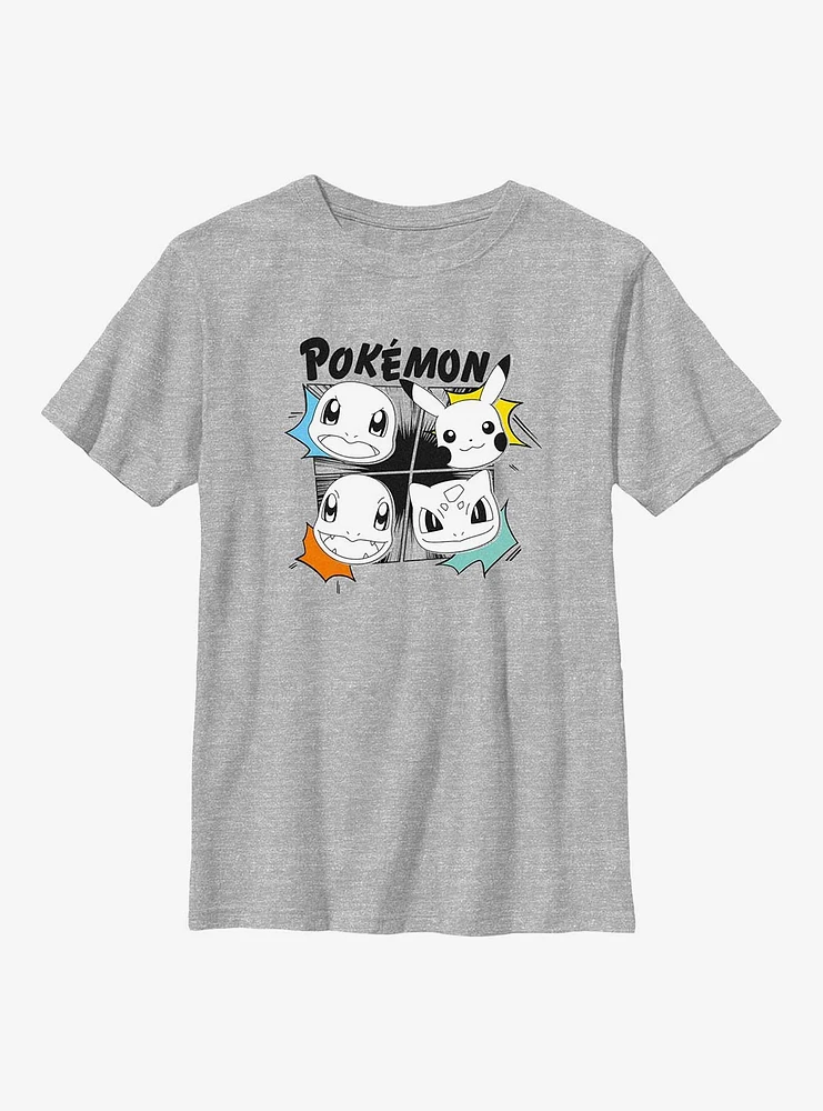 Pokemon Starter Heads Grid Manga Style Youth T-Shirt