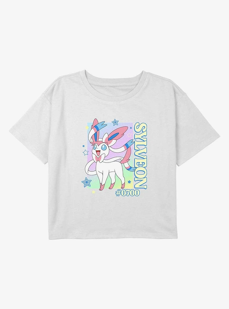 Pokemon Sylveon Poster Style Youth Girls Boxy Crop T-Shirt