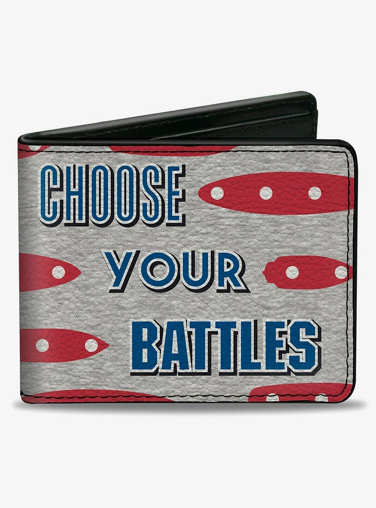 Battleship Choose Your Battles Ships Gray Red Blue White Bifold Wallet