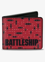 Battleship Grid With Ships and Text Red Black White Bifold Wallet