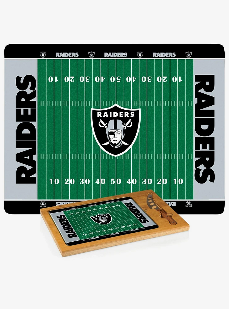 NFL Las Vegas Raiders Football Field Glass Top Cutting Board & Knife