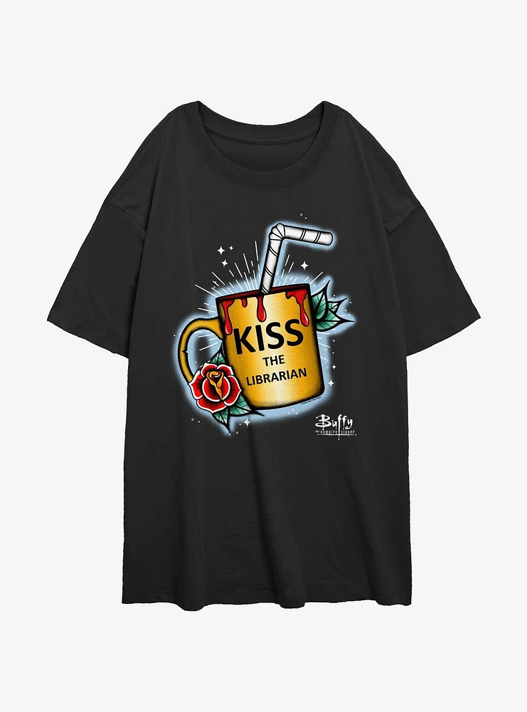 Buffy The Vampire Slayer Kiss Librarian Girls Oversized T-Shirt