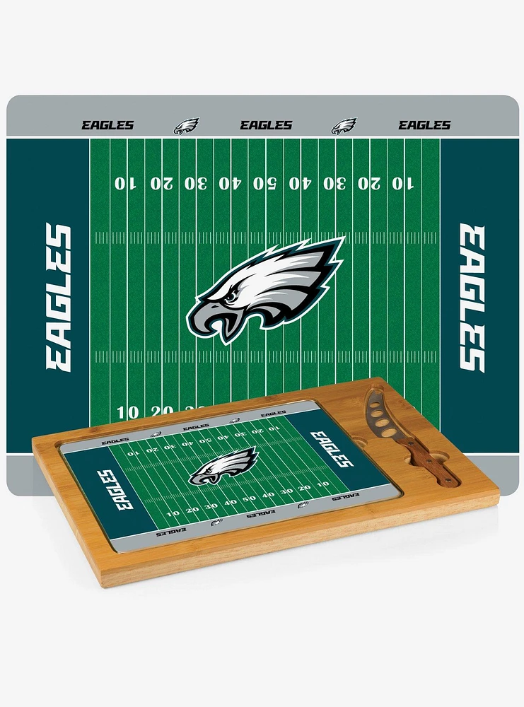 NFL Philadelphia Eagles Football Field Glass Top Cutting Board & Knife