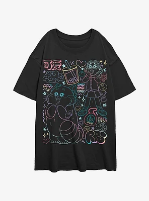 Turning Red Super Doodle Womens Oversized T-Shirt