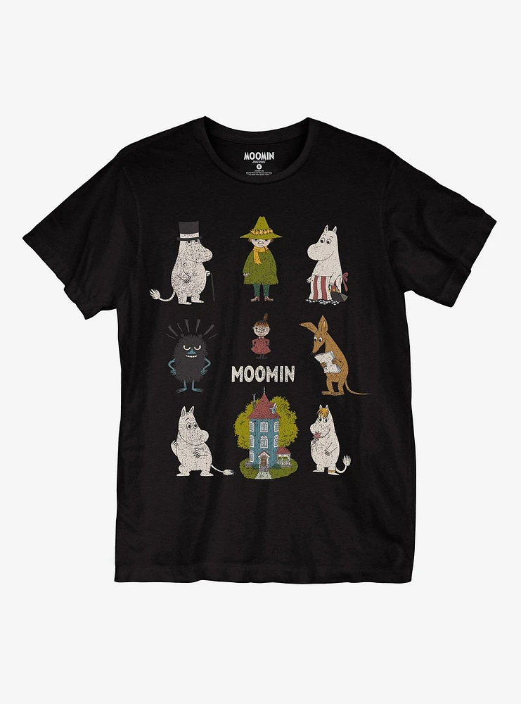 Moomin Character Grid Boyfriend Fit Girls T-Shirt