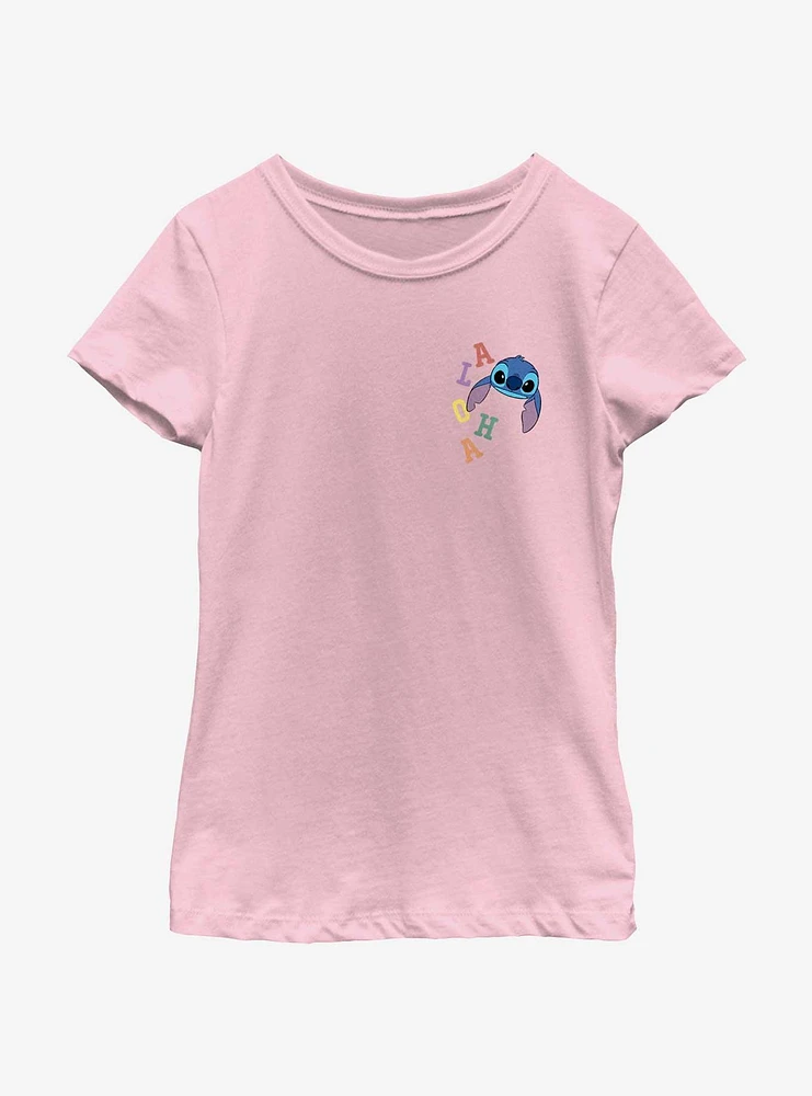 Disney Lilo & Stitch Colorful Aloha Pocket Youth Girls T-Shirt