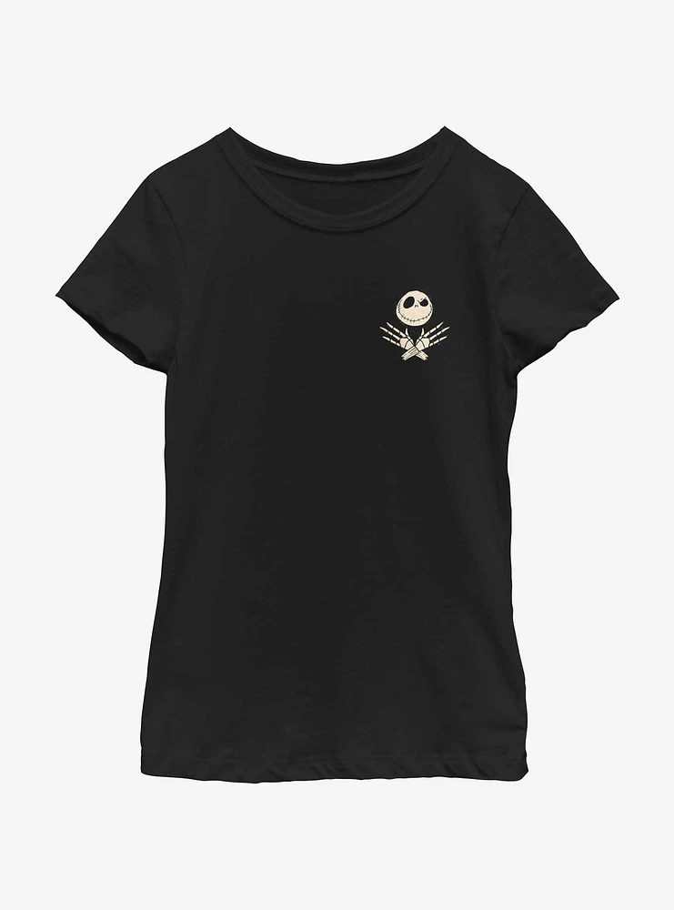 Disney The Nightmare Before Christmas Jack Arm Cross Pocket Youth Girls T-Shirt