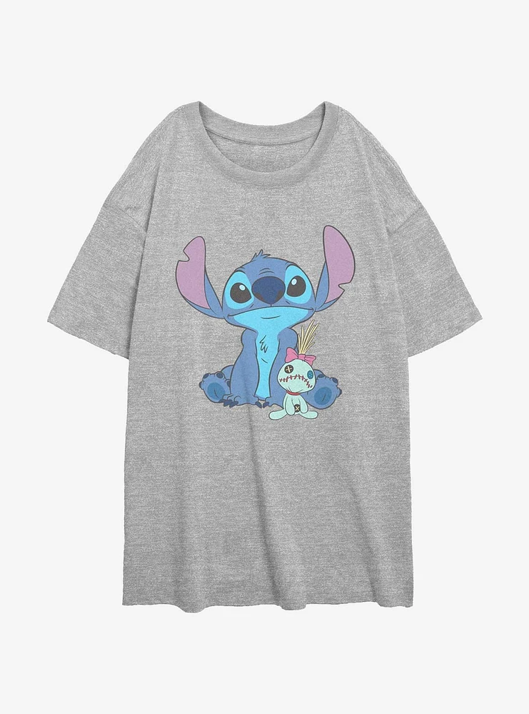 Disney Lilo & Stitch And Scrump Sit Womens Oversized T-Shirt