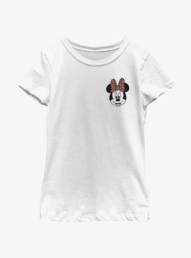 Disney Minnie Mouse Face Leopard Pocket Youth Girls T-Shirt