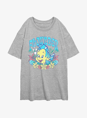 Disney The Little Mermaid Flounder Floral Wreath Womens Oversized T-Shirt