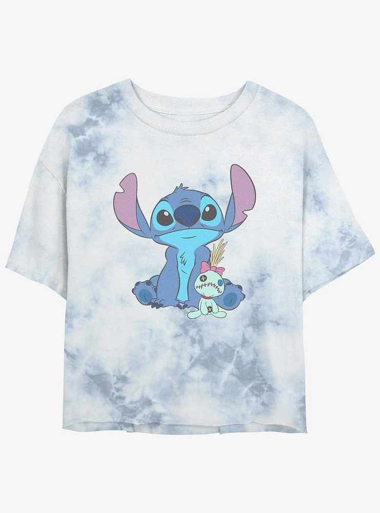 Disney Lilo & Stitch And Scrump Sit Tie Dye Crop Womens T-Shirt